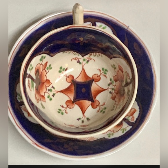 Eary 19th Century Gaudy Welsh Pink Lustre Double Square Pattern Cup & Saucer - Picture 6 of 10